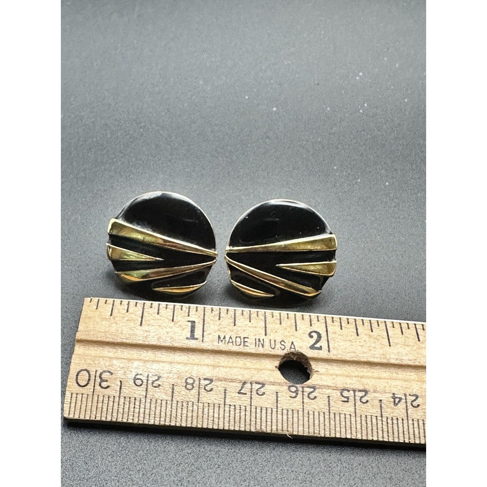 Vintage Napier Enamel Earrings 80s Art Deco Disc Button Jet Spectator Collection - Picture 4 of 4